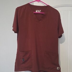 Carhartt Short-Sleeve V-Neck Scrub Top in Rust Brown